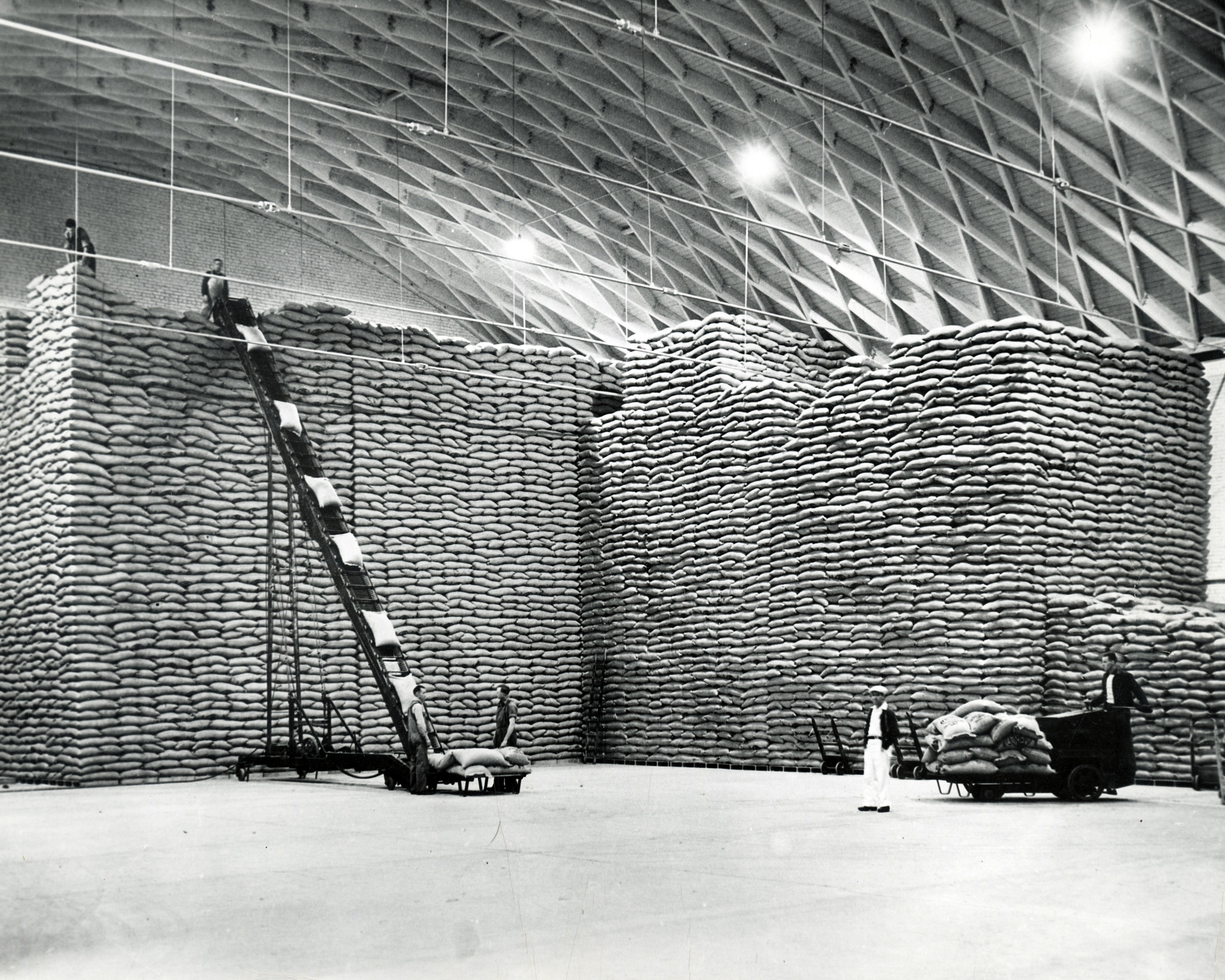Inside of the sugar warehouse for Amalgamated Sugar Company